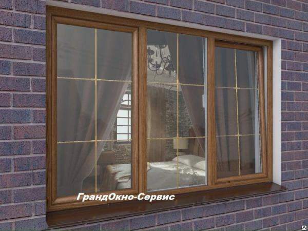 Окно трехстворчатое энергосберегающее, цвет профиля Коричневый