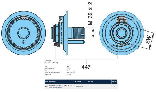 Осевой болт со стопорной зубчатой шайбой BPW M32x2 SW 46 ECOPlus 2 09.001.37.03.0