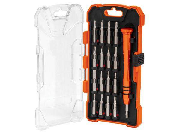 Отвертка прецизионная с набором бит, сталь хром-ванадий. Рукоятка- аллюминий. Пластиковый бокс для хранения JOY-17