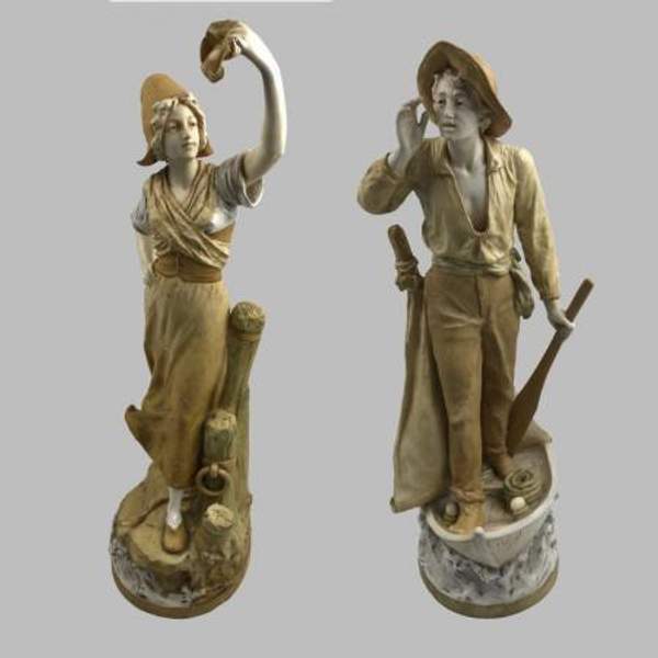 Пара итальянских керамических статуэток «Прощание», конец 19 - начало 20 века