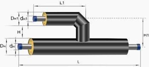 Параллельный тройник ППУ в полиэтиленовой оболочке