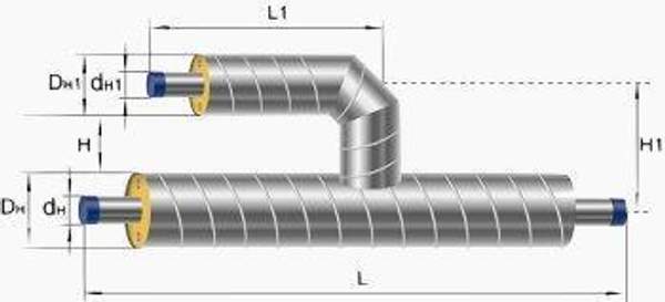 Параллельный тройник в ППУ изоляции оцинкованные