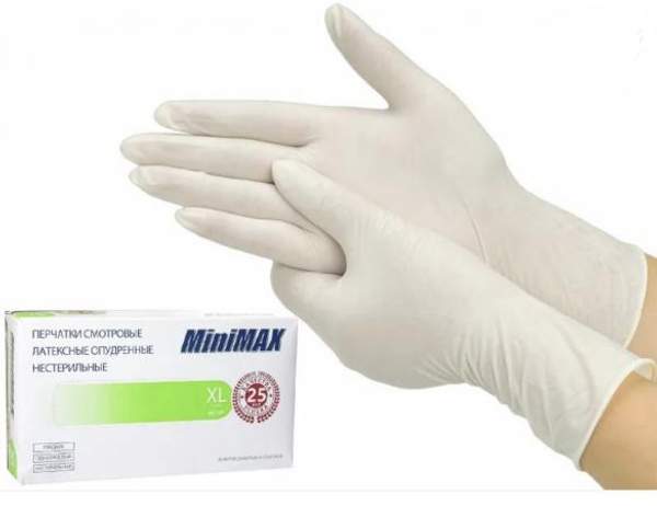 Перчатки Латэкс размер XL, опудренные, цвет молочно-белый