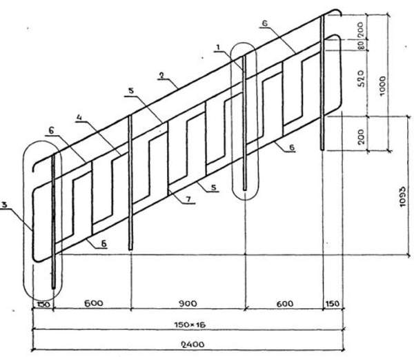 Перила МВ 15.10-15.9 серии 1.100.2-5 стальные ограждения лестниц