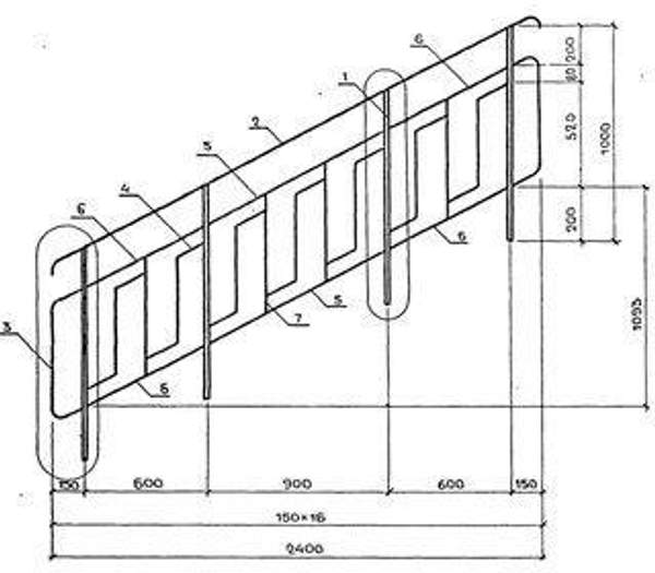 ПЕРИЛА МВ 24.14-24.9Р-1 стальные ограждения лестниц