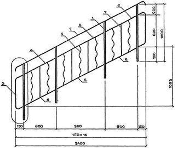 Перила МВ 24.14-24.9Р-3 серии 1.100.2-5 стальные ограждения лестниц