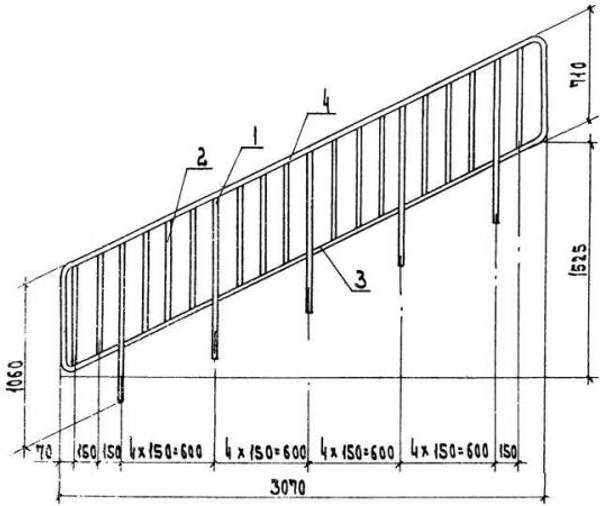 ПЕРИЛА ОЛ-33-1 стальные ограждения лестниц 1.020-1