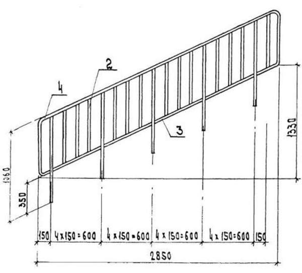 ПЕРИЛА ОЛ 42-1 стальные ограждения лестниц 1.020-1