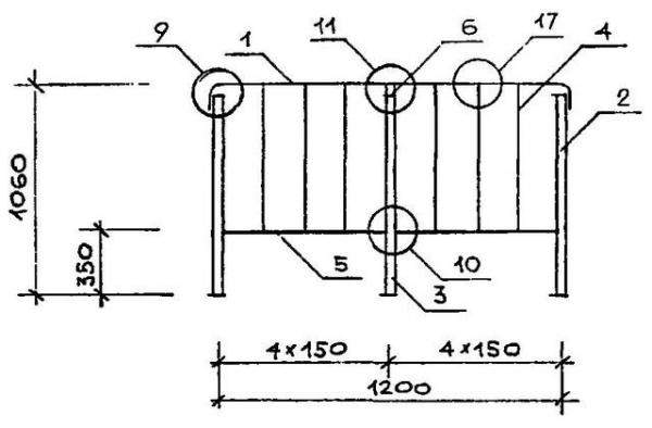 ПЕРИЛА ОП-12-1 стальные ограждения лестничных площадок