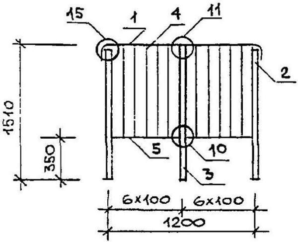 Перила ОП-12-4 Стальные ограждения лестничных площадок 1.050.1-2