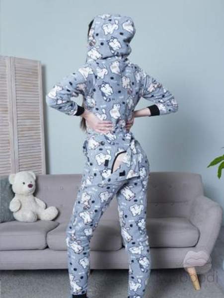 Пижама с открывающейся попой Важные Коты (M, С воротником)