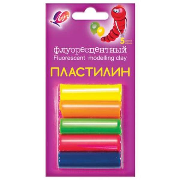 Пластилин флуоресцентный ЛУЧ "Флюрисветики", 5 цветов, 64 г, блистер, 12С 764-08