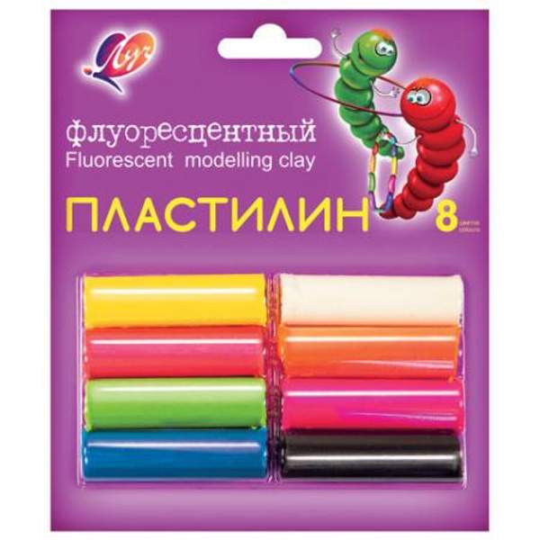 Пластилин флуоресцентный ЛУЧ "Флюрисветики", 8 цветов, 105 г, блистер, 12С 765-08