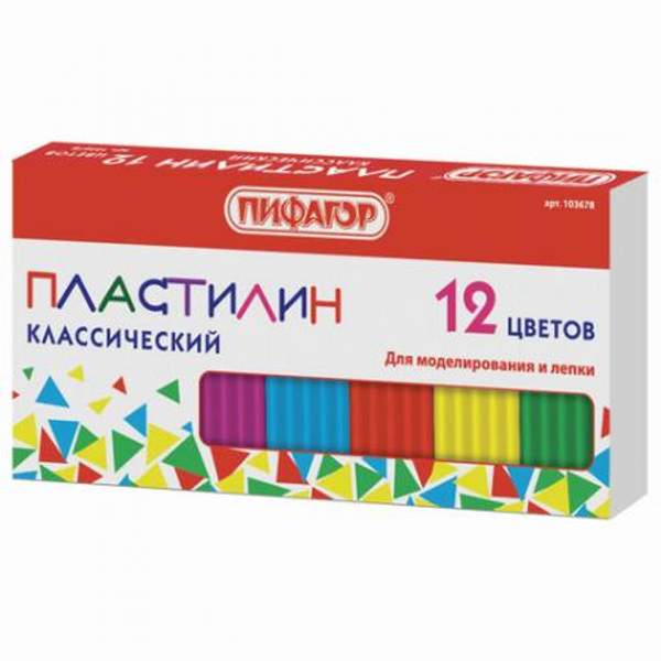 Пластилин классический ПИФАГОР, 12 цветов, 120 г, картонная упаковка, 103678