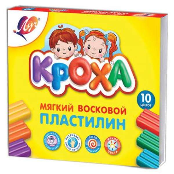 Пластилин мягкий ЛУЧ "Кроха", 10 цветов, 150 г, со стеком, картонная упаковка, 12С875-08