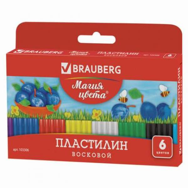 Пластилин восковой BRAUBERG "МАГИЯ ЦВЕТА", 6 цветов, 90 г, со стеком, европодвес, 103306
