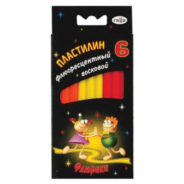 Пластилин восковой флуоресцентный ГАММА "Флюрики", 6 цветов, 76 г, со стеком, европодвес, 280034H