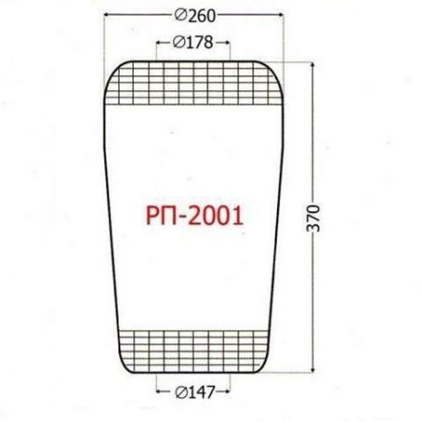 Пневморессора (Пневмобаллон) РП-2001 D=260мм Н-370мм 147/178мм ЛАЗ, троллейбус ЮМЗ,Тролза, ВЗТМ-5284, БТЗ-5276, ЗиУ-5, ЗиУ-9, ЗиУ-10, ЗиУ-682