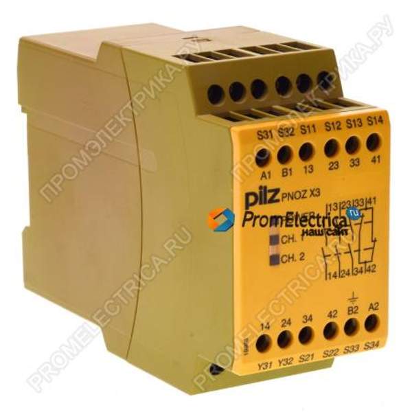 PNOZ X3 110V24V Реле безопасности, 24 В DC, 3PST-NO, DIN-рейка, 8 А, Винт PILZ 774314