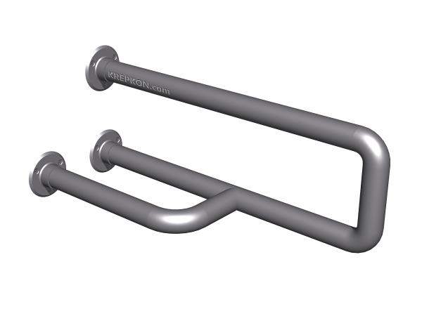 Поручень опорный для санузла, двойной стационарный с контрфорс, левый, вылет 580