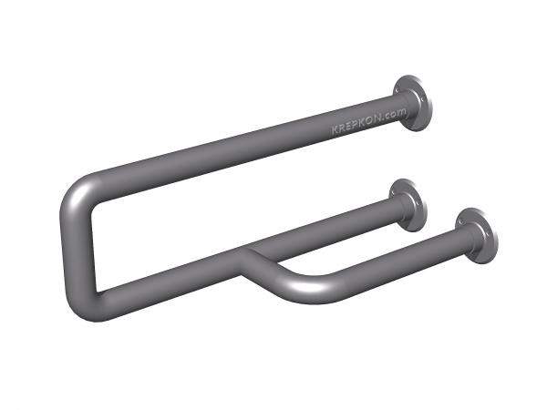 Поручень опорный для санузла, двойной стационарный с контрфорс, правый, вылет 580