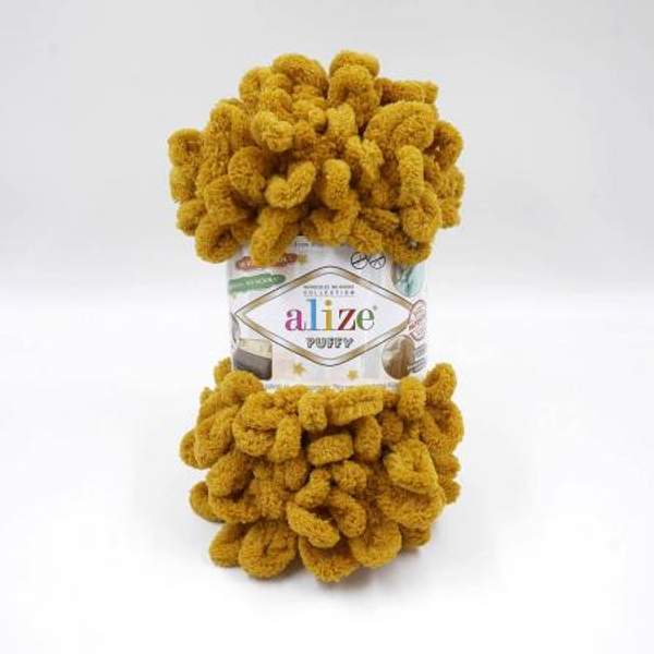 Пряжа Alize PUFFY Пуффи с петлями 4 см 02 желтый