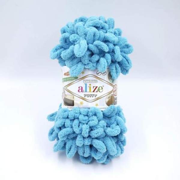 Пряжа Alize PUFFY Пуффи с петлями 4 см 16 голубой сочи
