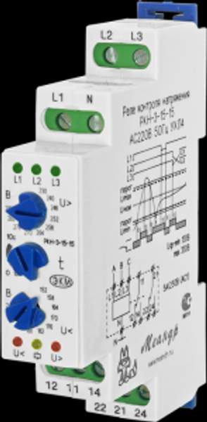 Реле контроля трехфазного фазного напряжения РКН-3-15-15