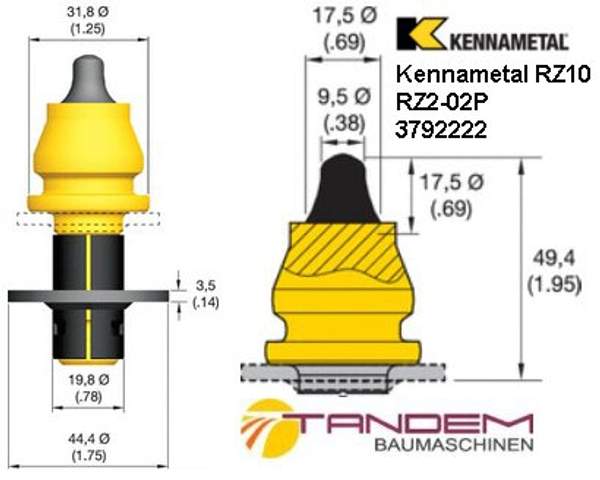 Резец дорожный Kennametal RZ10 (RZ2-02P) для холодной погоды