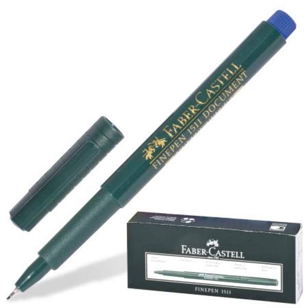 Ручка капиллярная FABER-CASTELL "Finepen 1511", СИНЯЯ, корпус темно-зеленый, линия письма 0,4 мм