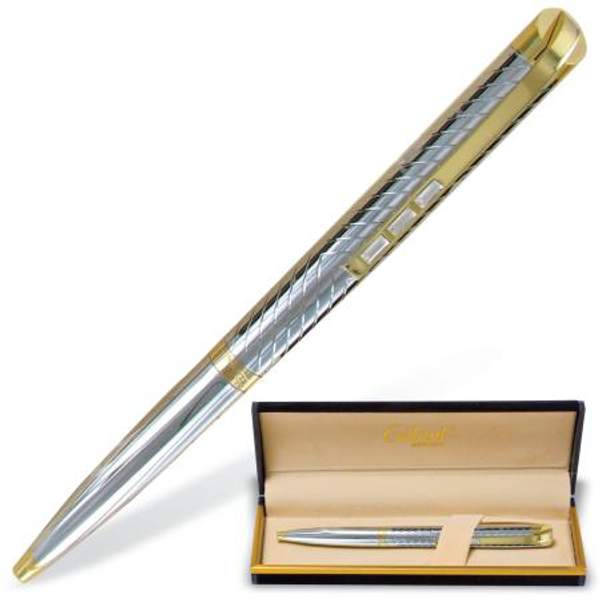 Ручка подарочная шариковая GALANT «Barendorf», корпус серебристый с гравировкой, золотистые детали, пишущий узел 0,7 мм, синяя