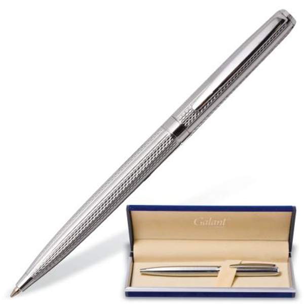 Ручка подарочная шариковая GALANT "Freiburg", корпус серебристый с гравировкой, хромированные детали, пишущий узел 0,7 мм, синяя
