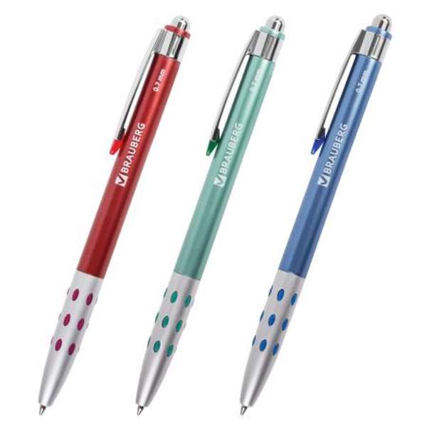 Ручка шариковая автоматическая BRAUBERG "Smart Metallic", СИНЯЯ, корпус металлик, узел 0,7 мм, линия письма 0,35 мм