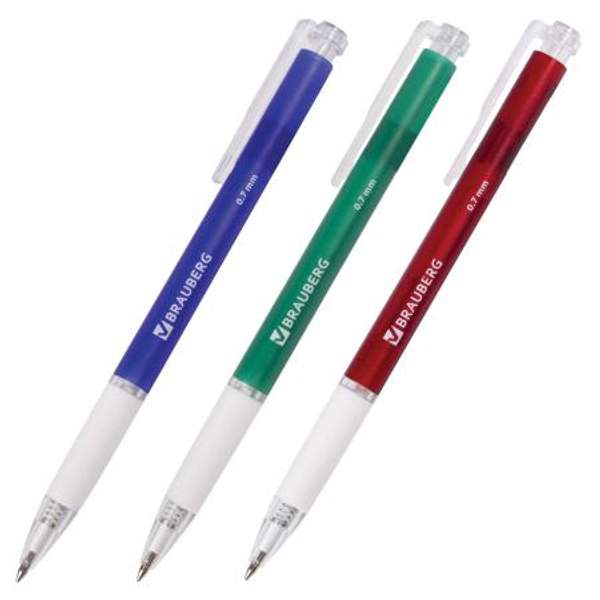 Ручка шариковая автоматическая с грипом BRAUBERG "Sprinter", СИНЯЯ, корпус ассорти, узел 0,7 мм, линия письма 0,35 мм