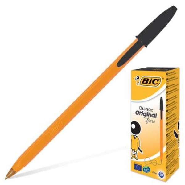 Ручка шариковая BIC "Orange", ЧЕРНАЯ, корпус оранжевый, узел 0,8 мм, линия письма 0,3 мм