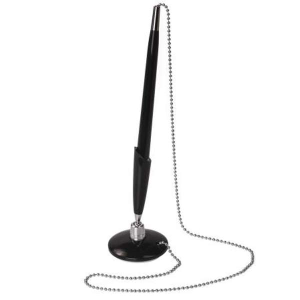 Ручка шариковая настольная BRAUBERG "Стенд-Пен Блэк1", СИНЯЯ, цепочка, корпус черный, линия письма 0,5 мм