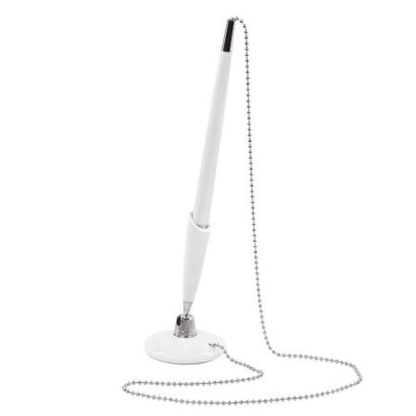 Ручка шариковая настольная BRAUBERG "Стенд-Пен Уайт1", СИНЯЯ, цепочка, корпус белый, линия письма 0,5 мм