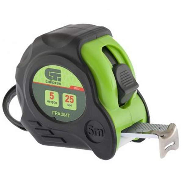 Рулетка Графит, обрезиненный корпус, амортизатор, 5 м х 25 мм.
