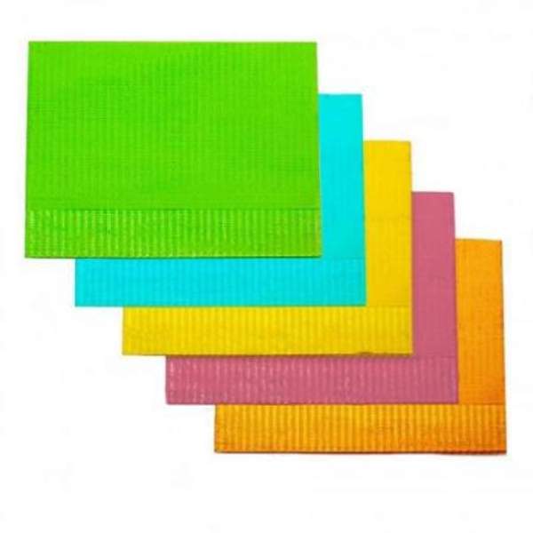 Салфетки стоматологические., нагрудник Euro Standart 33*45: гол., жел., роз., оранж., зел. (бум.+полиэт.)