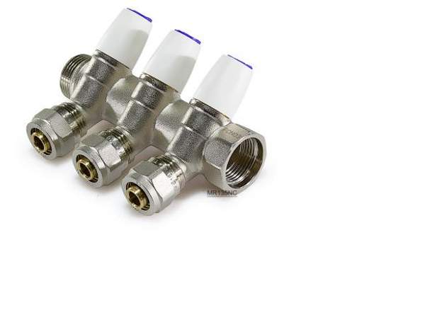 Сантехнический коллектор TIM вентильного типа, 1" г/ш - 16 цанга, 45°/ 3 вых.,MR135N-1-C-3