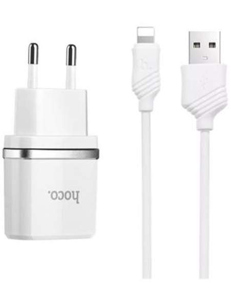 Сетевое зарядное устройство 2xUSB с кабелем Lightning Hoco C12 Hoco