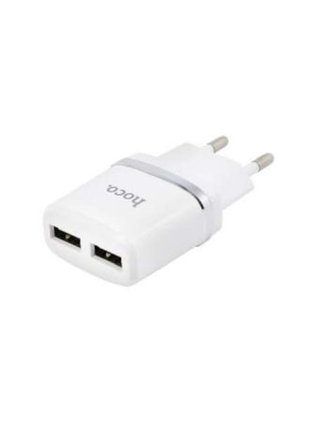Сетевое зарядное устройство для Apple iPhone/iPad C12 2 USB + кабель Lightning (белый) Hoco