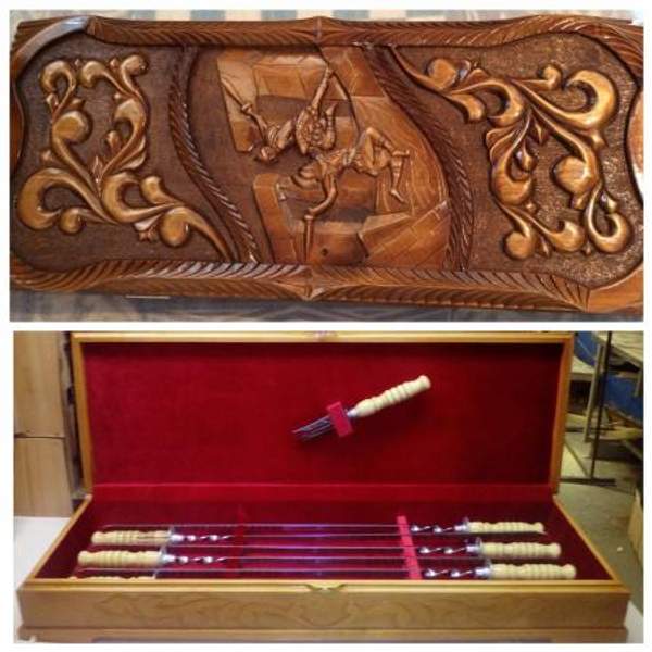 Шампуры в наборах, в деревянном резном пенале "Гладиатор"
