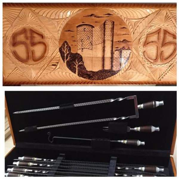 Шампуры в наборах, в деревянном резном пенале "Юбилейный Баку"