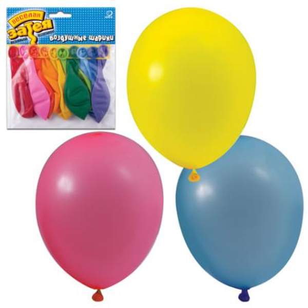 Шары воздушные 10" (25 см), комплект 10 шт., 10 пастельных цветов, в упаковке с европодвесом, 1111-0104