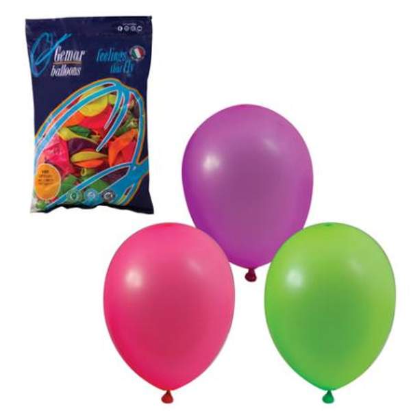 Шары воздушные 10" (25 см), комплект 100 шт., 12 неоновых цветов, в пакете, 1101-0002