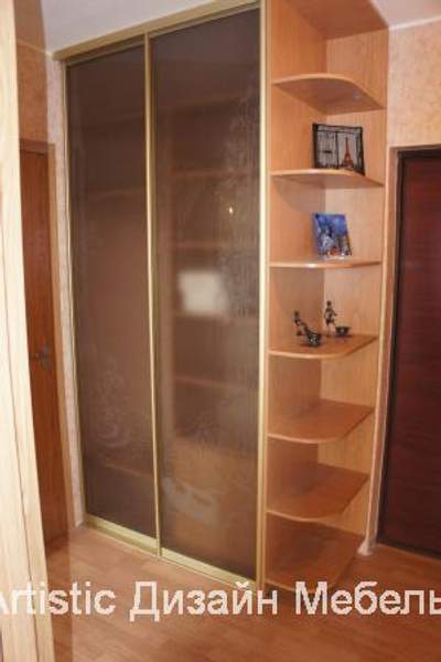 Шкаф-купе со стеклянными дверями и радиусными торцевыми полками в Пушкине