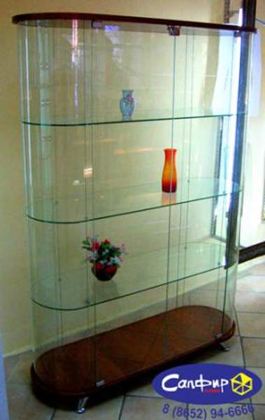 Шкаф - витрина стеклянная без запасника с гнутым стеклом ШВСГ 1200