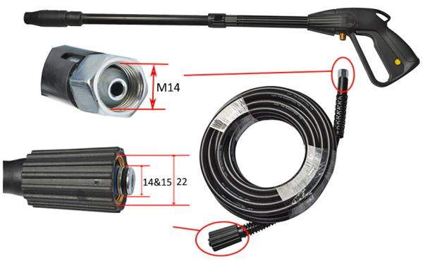 Шланг высокого давления для мойки M 22x1.5 - M14x1.5 ПВХ (10м)