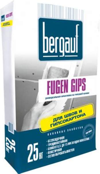 Шпаклевка BERGAUF Fugen Gips 25кг универсальная, для заделки стыков ГКЛ